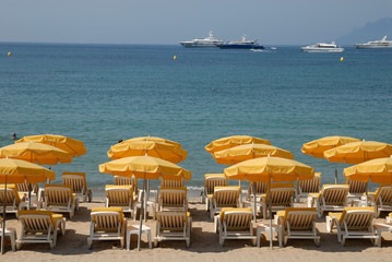 Sunlounger on the beach in Cannes, southern France