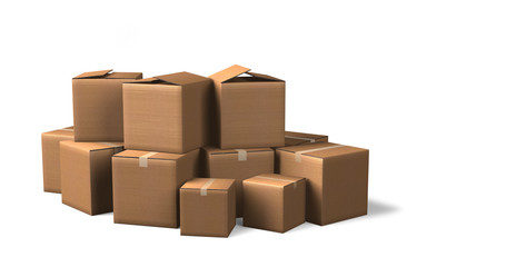 cartons d'emballage sur fond blanc