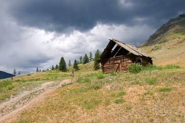 wood house in mountains