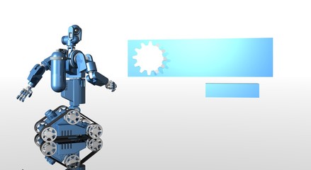 Fototapeta premium blue medical droid with banner