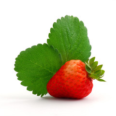 Strawberry and leaf studio isolated on white background
