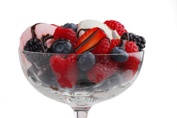 Ice cream with fruits isolated on white background