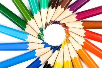 Color pencils on a white background