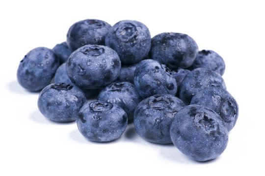 Blueberries in a group on white background