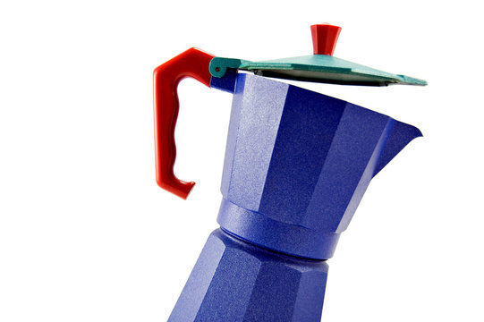Caffettiera moka blu con manico rosso
