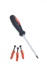 Red screwdriver and screws