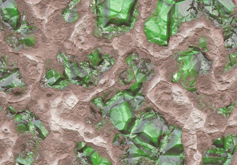 Emerald Stone Vein Buried in Earth and Stone