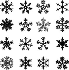 16 Black and White Snowflakes Set. Easy to edit vector.