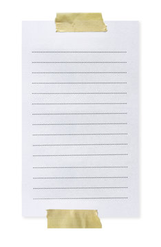 Lined blank notepaper, fastened with masking tape.