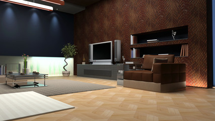 Interior of a room with upholstered furniture