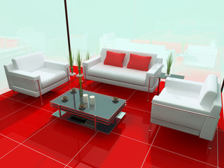 Interior with white sofas