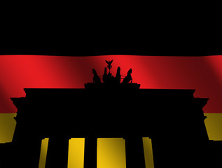 Brandenburg gate Berlin with rippled German flag illustration © Stephen Finn