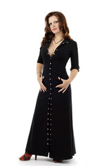 series of images with the beautiful brunette in a black dress