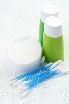 cotton swabs and cleaner - skincare - beauty treatment