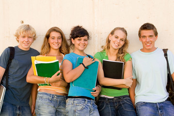 group happy teenager students