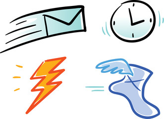various vector icons and symbols: email, time, bolt, speed