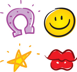 various vector icons and symbols: luck, happiness, star, kiss