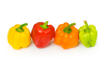 Four bell peppers isolated on the white background