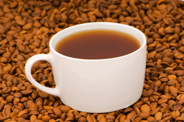 White cup  on the background of coffee beans