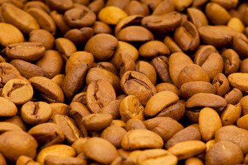 Close up of freshly roasted coffee beans