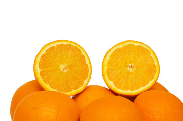 Two half cut oranges isolated on white