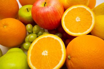 Various fruits arranged at the market stand