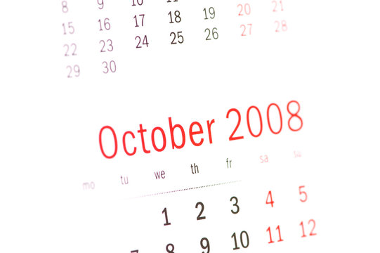 Close up of October 2008 from calendar