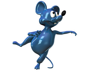 Blue ceramic mouse in dance. Illustration. 3D render.