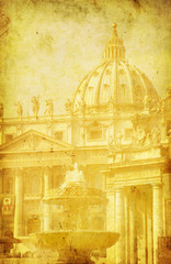 Vintage image of St. Peter's Basilica, Rome, Italy