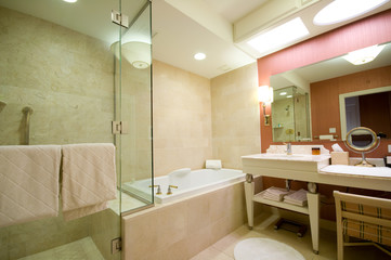Luxury hotel bathroom.