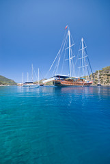 "Gulet" boat anchored on the Turkish Mediterranean.