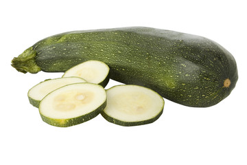 Sliced zucchini or courgette isolated on a white background.
