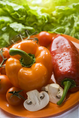 fresh colorful vegetables close up on a plate