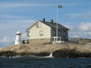 sweden, house, swedish, wooden, coast, seaside, coastside, typical, flag, sea, water, villa,...