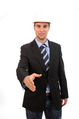 Young Businessman, offering to shake hands - focus on the hand