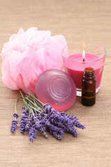 lavender soap and fresh lavender flowers - body care