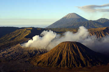 Morning and vulcanos in caldera, Java, Indonesia