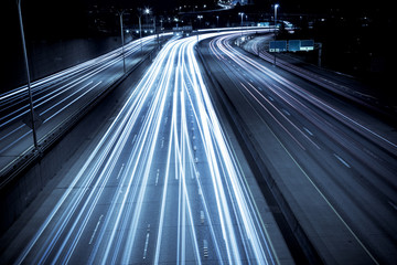 A time exposure shot of rush hour traffic
