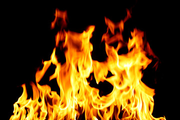 inferno flame fire on black background close up