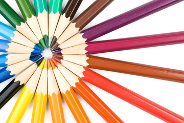 Naklejka premium Color pencils on a white background