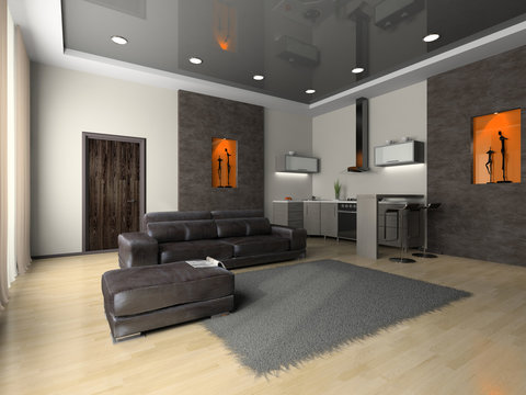 View on the modern room 3D rendering