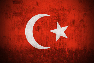 Weathered Flag Of Turkey, fabric textured..