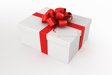 3d rendering of a white gift box with a tag