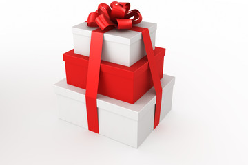 3d rendering of red and white gift boxes stacked