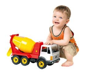 child playing a truck car
