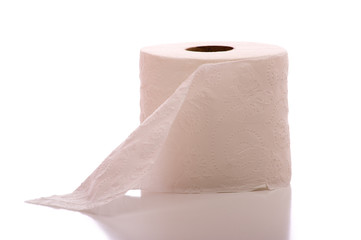 A roll of toilet paper on a white background