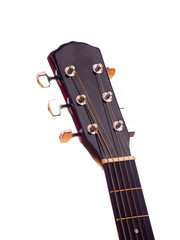 A guitar peg-head on a white background with copy space