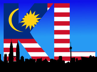 Fototapeta na wymiar Kuala Lumpur skyline and Petronas Towers with flag text