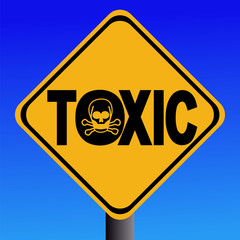 Obraz premium warning toxic text sign with skull symbol illustration