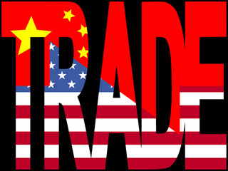 Trade text with Chinese and American flags illustration